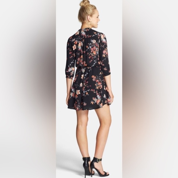 NWOT Lush Kendal Floral Faux Wrap Dress, Black Floral, Medium, fall colors - Picture 2 of 12